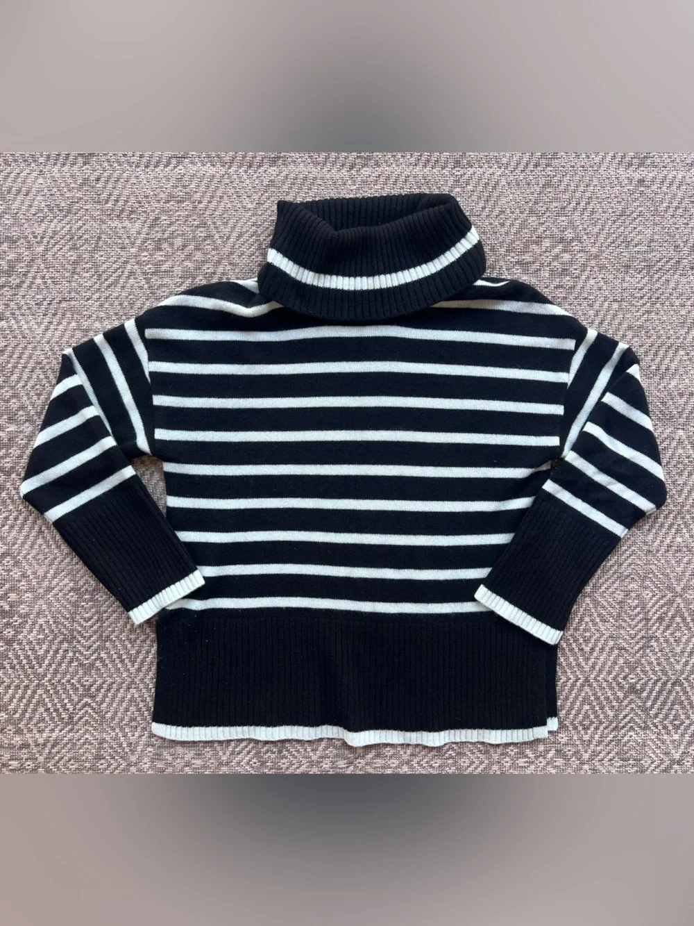 The Cashmere Project 100% Cashmere Sweater Large Black White Striped Turtleneck